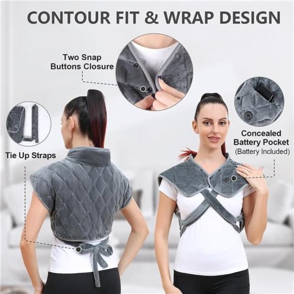 Weighted Heating Pad for Neck&Shoulder, 2.2lbs Portable Cordless, 3 Heat Setting - Picture 3 of 6